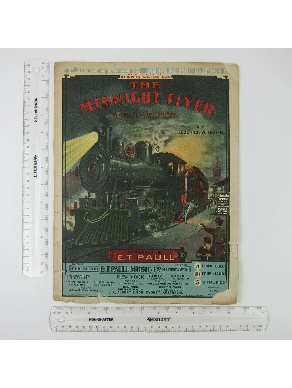 Sheet Music The Midnight Flyer March Two Step Frederick W. Hager Antique 1903